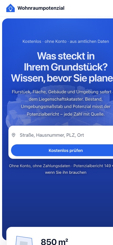 Wohnraumpotenzial — 2026 — Mobile Ansicht